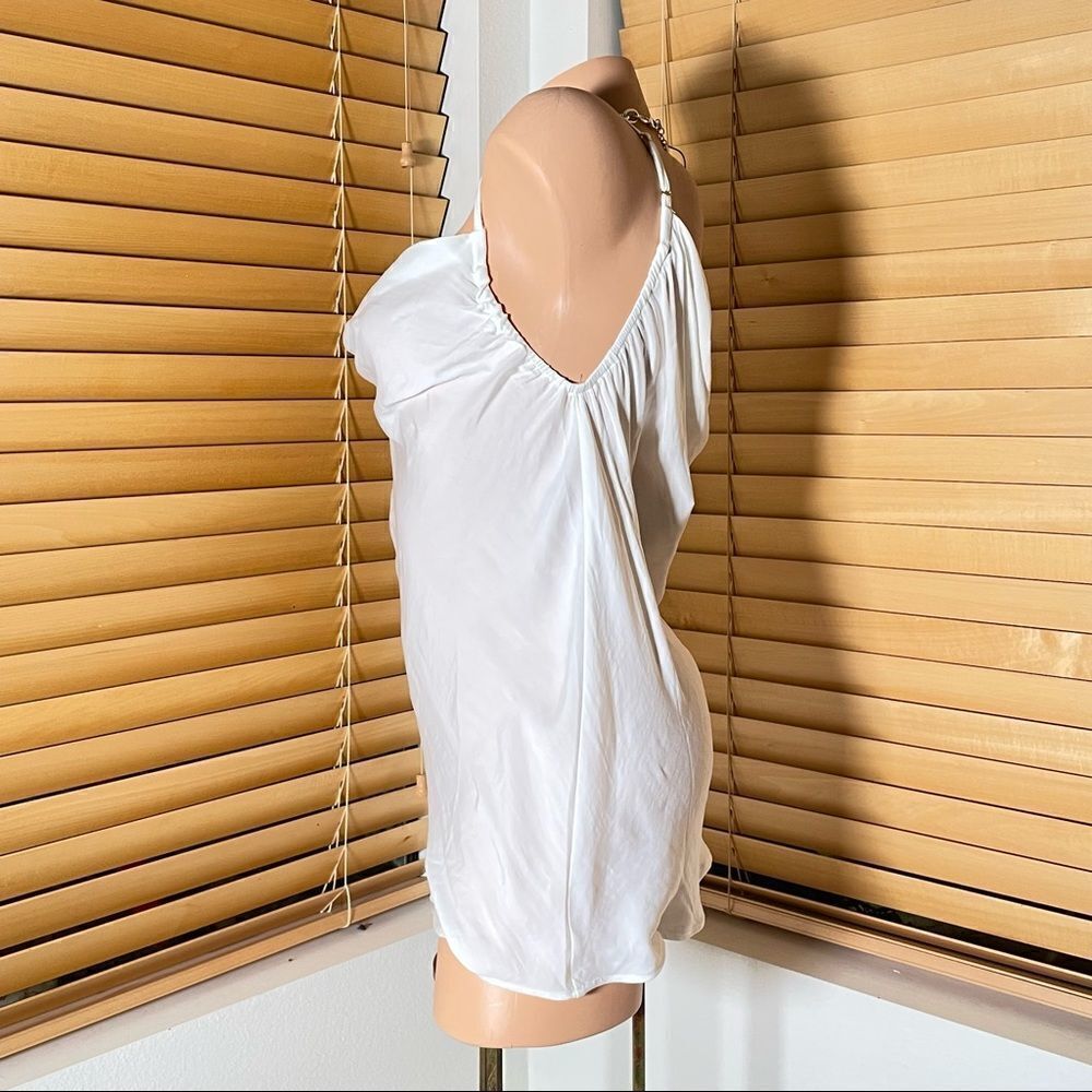 BCBG Sz L White Gauzy Light Chiffon Spaghetti Straps Cowl Neck Beautiful Top New - Picture 4 of 13